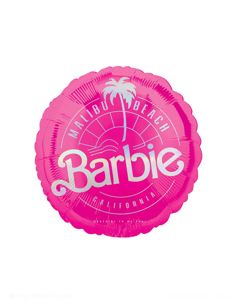 Momo Party's 18" Malibu Beach Barbie Foil Balloon by Anagram Balloons. Get ready to party like Malibu Barbie herself with this vibrant pink Barbie foil balloon. This balloon includes a self-sealing valve, preventing the gas from escaping after it's inflated. The balloon can be inflated with helium to float or with a balloon air inflator.