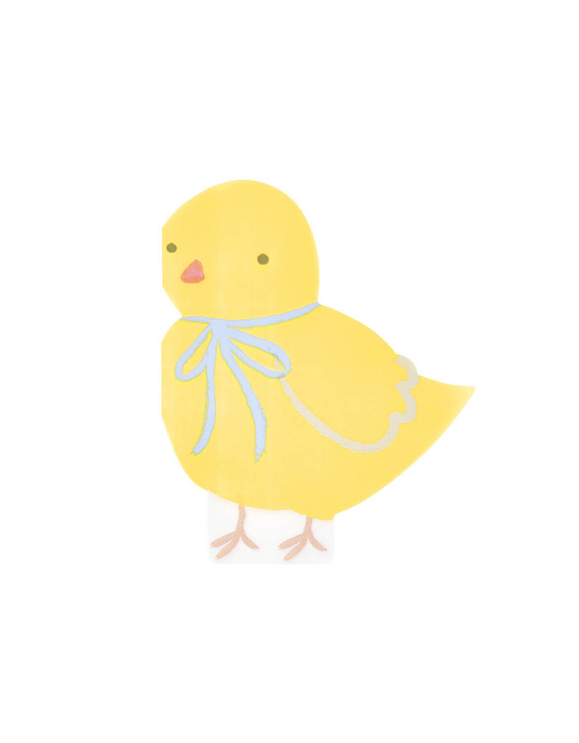 Momo Party's chick shaped party napkin with a blue bow by Meri Meri on a white background.