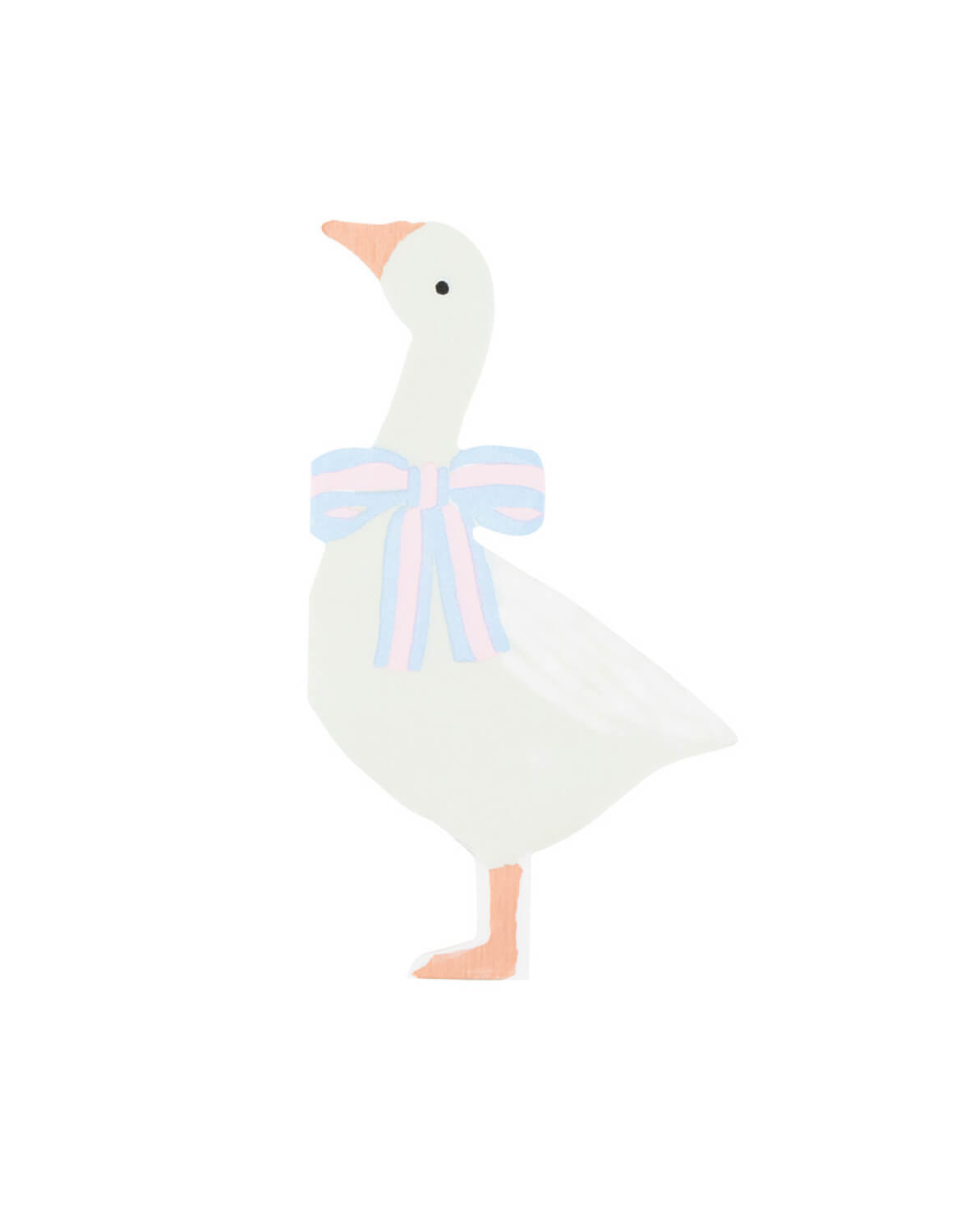 Momo Party's Goose shaped Napkin with a blue and pink bow by Meri Meri on a white background.