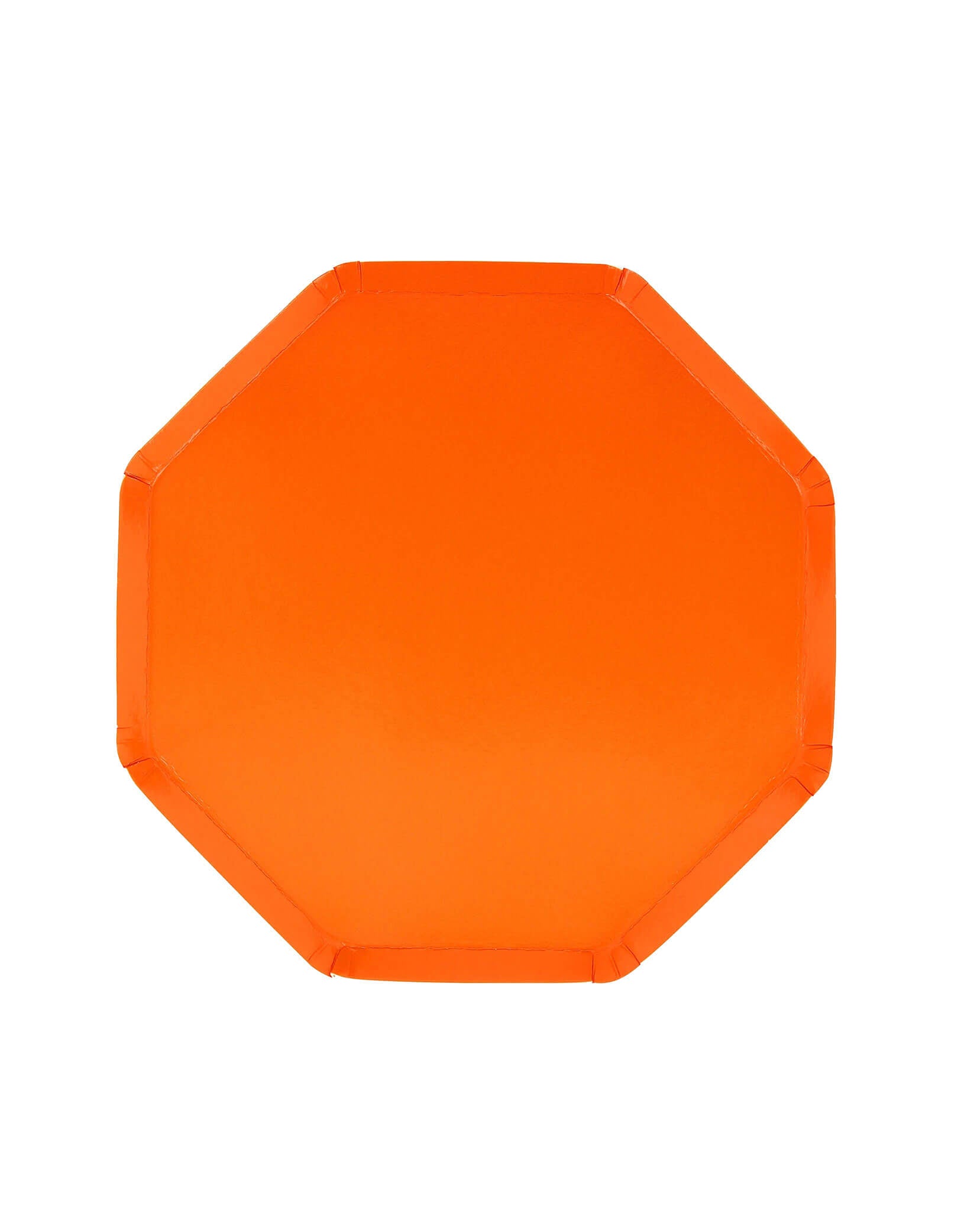 Momo Party's 8.5" pumpkin orange octagonal side paper plate by Meri Meri on a white background.