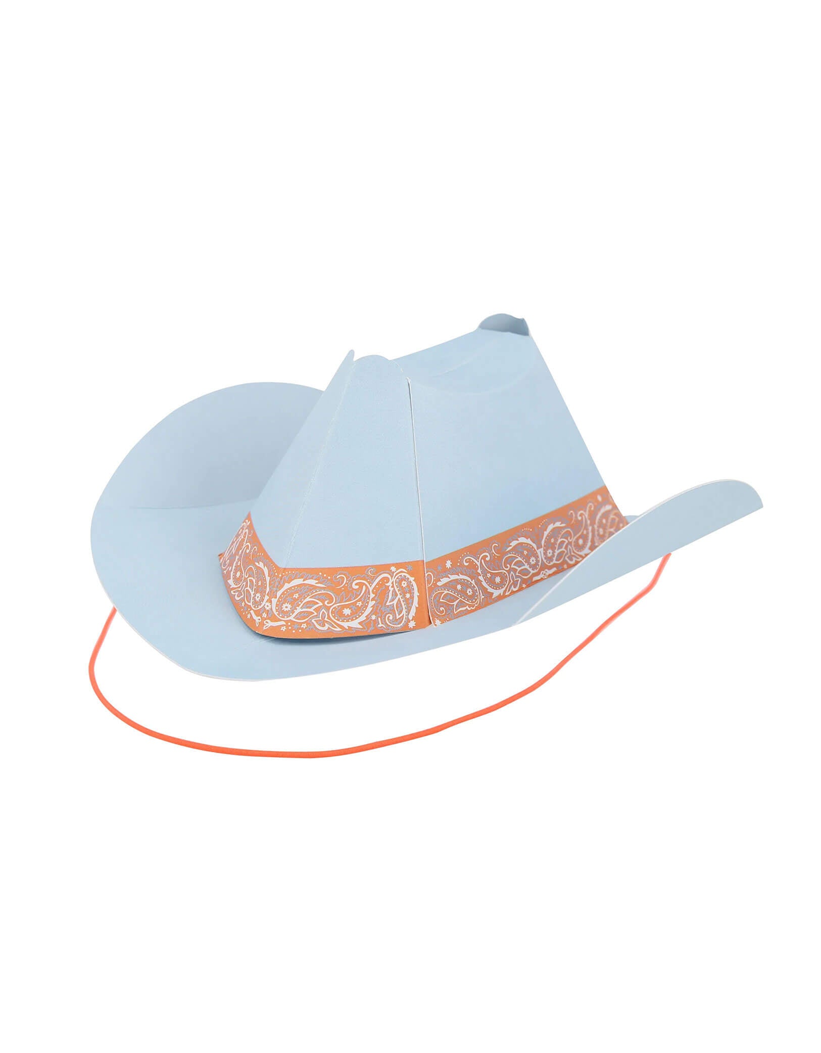 Momo Party's 6.3" Colorful Mini Western Party Hat in light blue by Meri Meri. Comes in a set of 8 in 8 different colors, these adorable paper hats in the classic cowboy hat shape bring a touch of the frontier to your Western themed party, be it birthdays, country music gatherings, or barbecues. They're suitable for cowgirls and cowboys of all ages. Add them to the table for instant decoration and watch your guests have a rootin' tootin' good time wearing them.