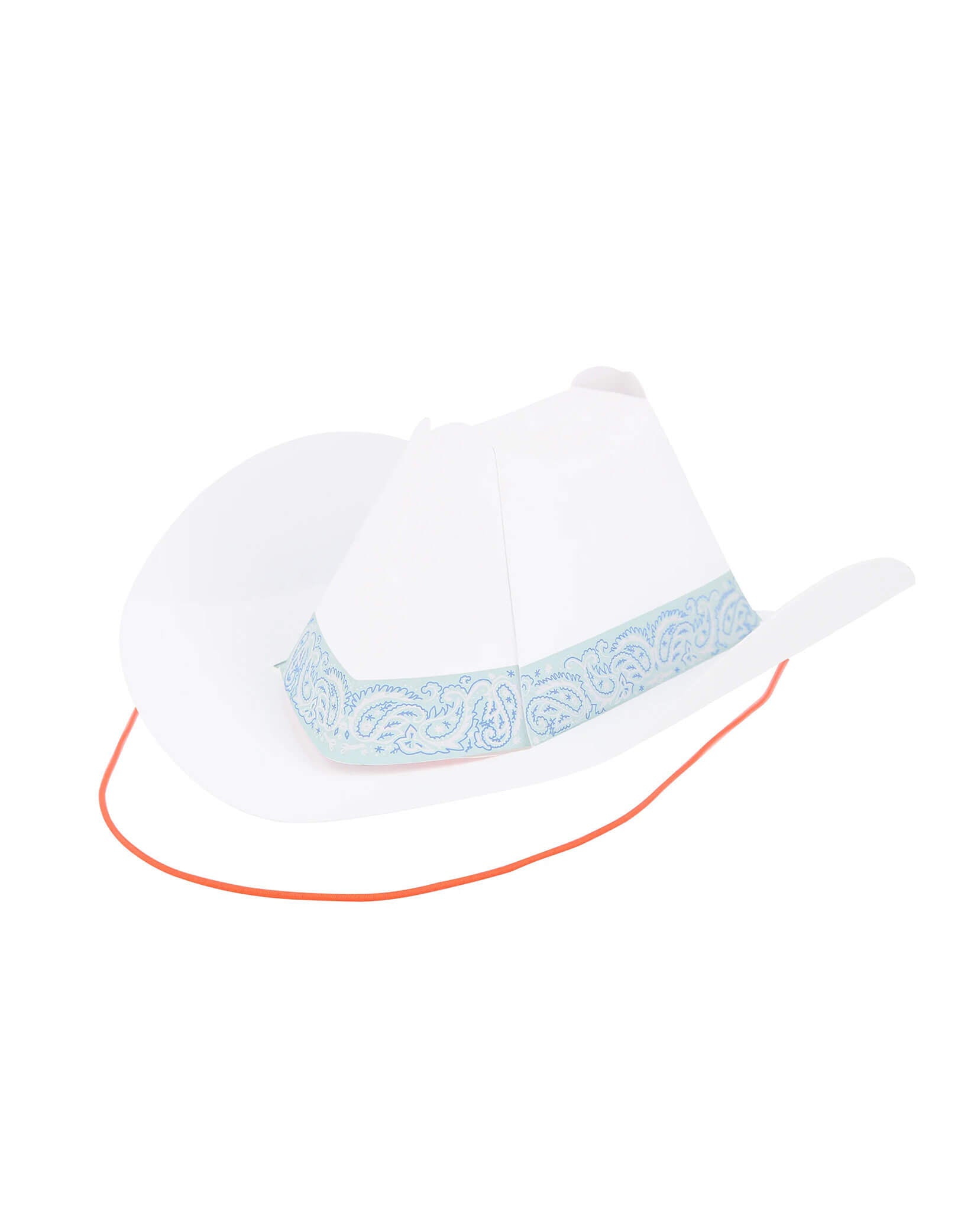 Momo Party's 6.3" Colorful Mini Western Party Hat in white by Meri Meri. Comes in a set of 8 in 8 different colors, these adorable paper hats in the classic cowboy hat shape bring a touch of the frontier to your Western themed party, be it birthdays, country music gatherings, or barbecues. They're suitable for cowgirls and cowboys of all ages. Add them to the table for instant decoration and watch your guests have a rootin' tootin' good time wearing them.