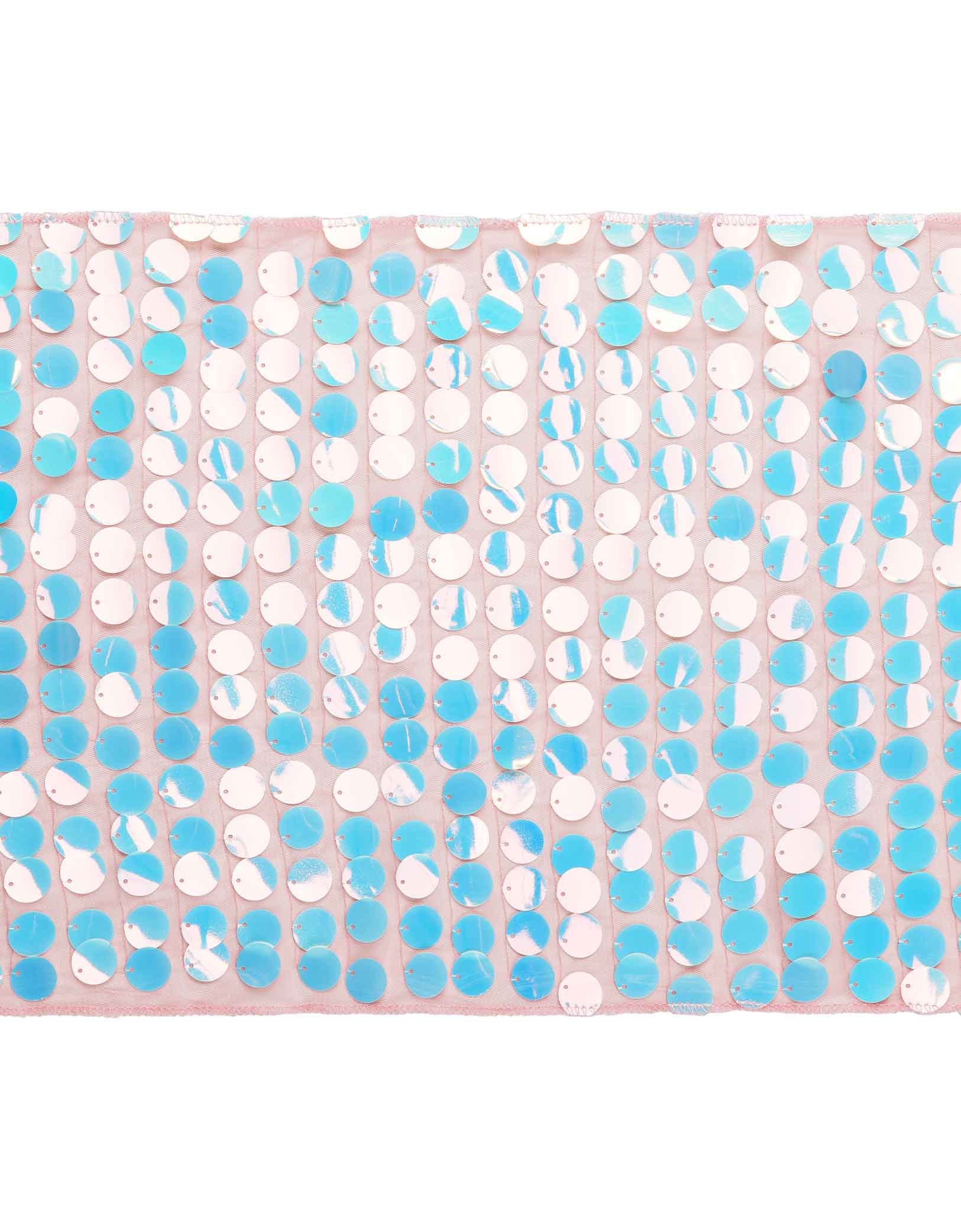 Momo Party's 11.8" x 84" Iridescent Mermaid Sequin Table Runner by Party Deco. Add some whimsy and magic to your under the sea party with this iridescent mermaid sequin table runner. The dreamy and shimmering scales will bring a touch of under the sea charm to any table setting.