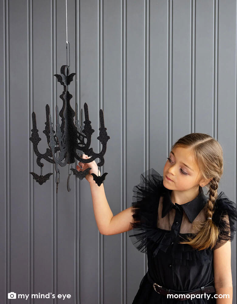 Mystical Black Glittered Hanging Chandelier