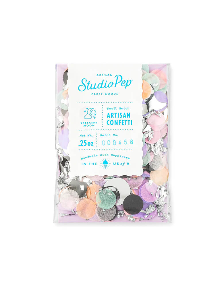 Momo Party's Crescent Moon Confetti. This bag of confetti is perfect for your back to school party or first day of school celebration! These confetti are fully separated and pressed from American made tissue paper. 