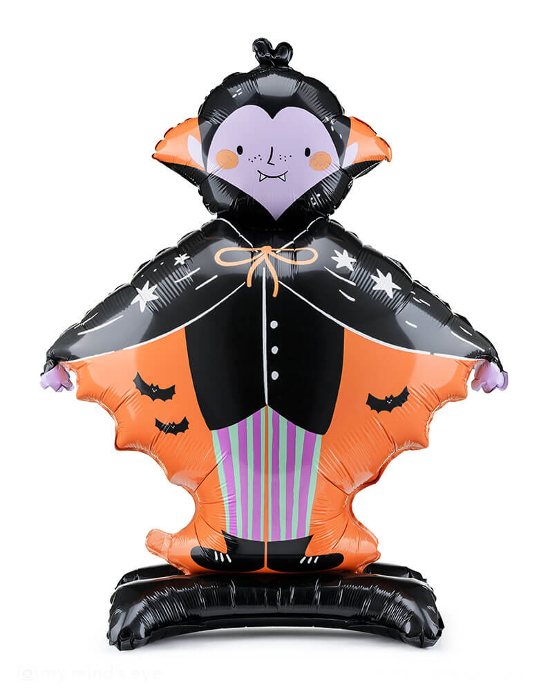 Momo Part's 31" x 44" Dracula shaped standing foil balloon in black and orange by Party Deco.