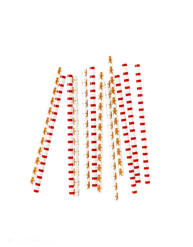 Momo Party's Gingerbread Man reusable Straws by My Mind's Eye. Comes a set of 12 straws, featuring both a gingerbread man pattern and a festive red stripe pattern, this pack of straws includes 12 straws that brighten any holiday beverage and will add special touch to Santa's glass of milk on Christmas eve.