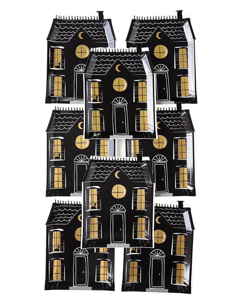 Haunted Village Haunted House Shaped Paper Plates (Set of 8)