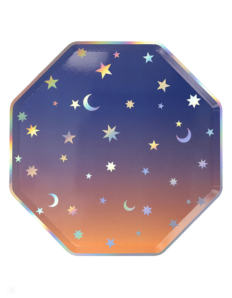 Momo Party's 10.5" Making Magic Stars Dinner Plates by Meri Meri. Comes in a set of 8 plates, these on-trend ombre plates magically capture the night sky, making them ideal for your extraordinary celebration. They're perfect for witch or wizard parties, Halloween or an enchanted evening.