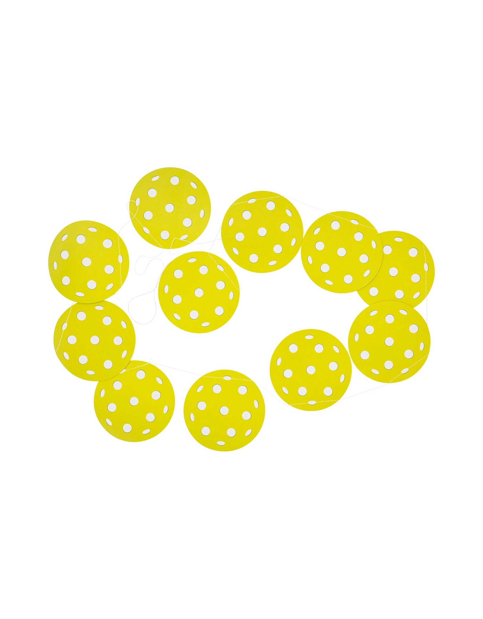 Momo Party's pickleball party banner featuring paper yellow ball shaped pennants by My Mind's Eye on a white background.