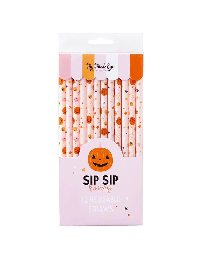 Pink/Orange Pumpkins Reusable Straws (Set of 12)