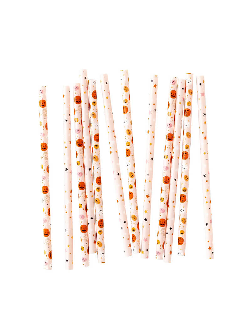 Pink/Orange Pumpkins Reusable Straws (Set of 12)