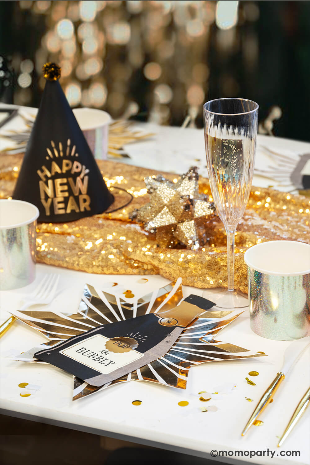 Happy New Year Bubbly Shaped Paper Dinner Napkins (Set of 18)