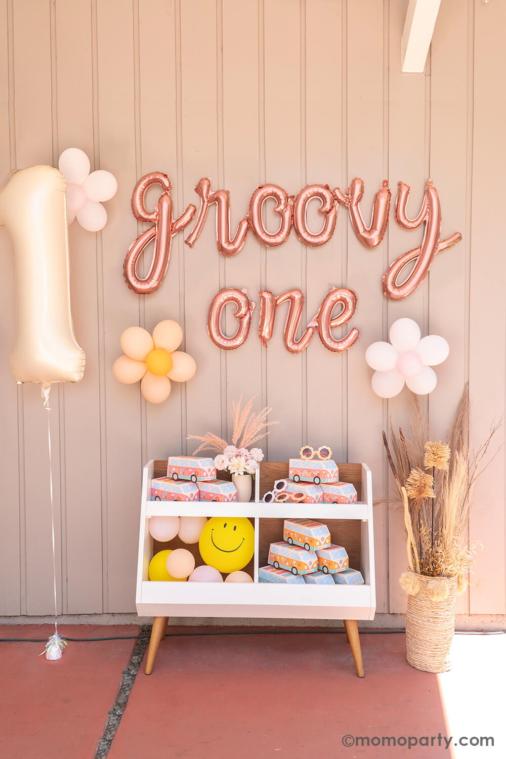 Groovy One Rose Gold Script Mylar Balloon Set