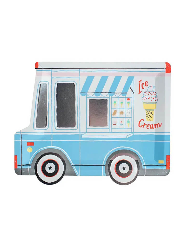 Momo Party's 10.5″ x 8″ Ice Cream Truck Plate by Daydream Society. Featuring a classic color palette with holographic silver foil detailing, these ice cream truck large plates deliver scoops of fun!