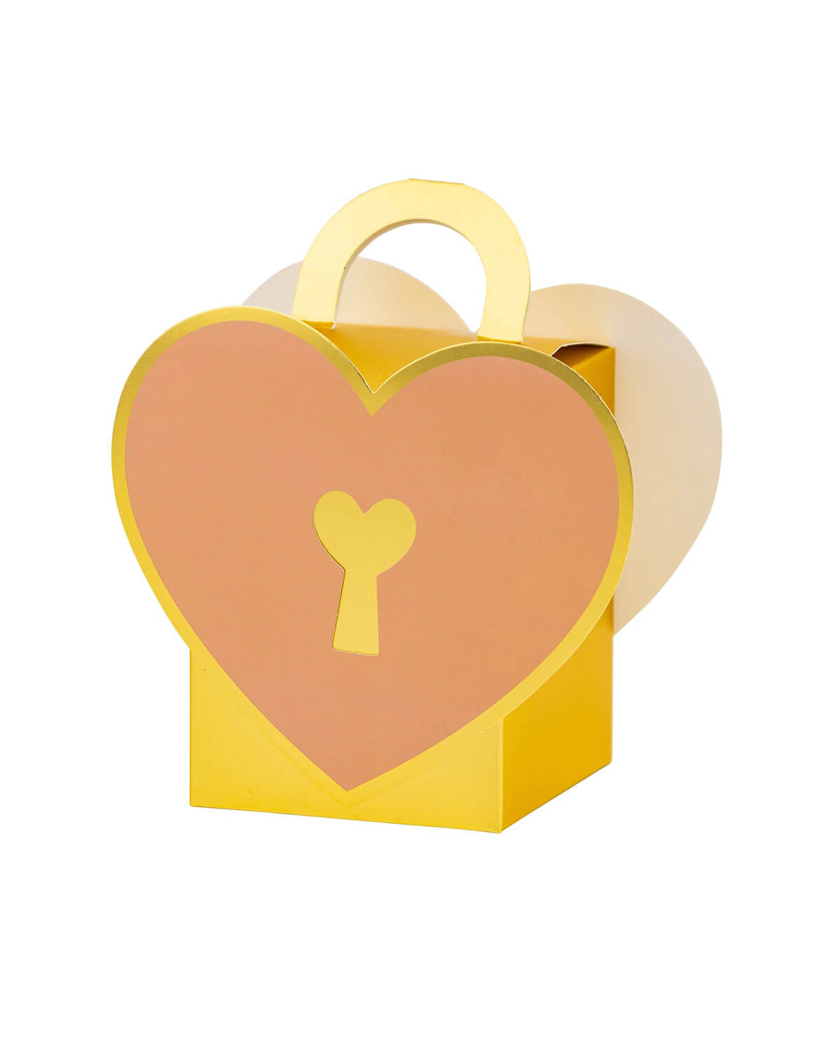 Momo Party's 3" x 3" x 2.5" blush heart-shaped treat box with gold accent by My Mind's Eye on a white background.