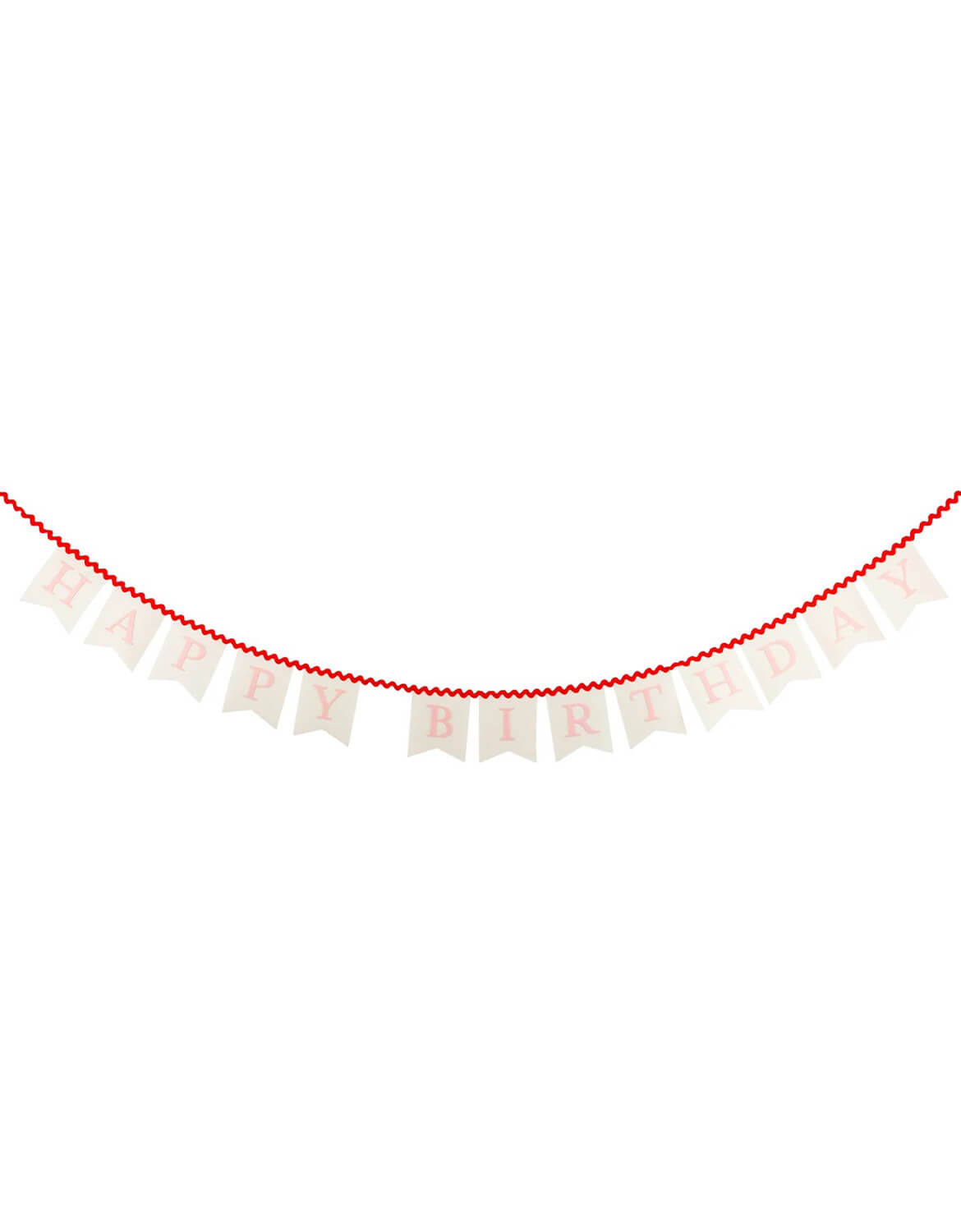 Momo Party's 'Happy Birthday' felt banner garland featuring white pennant flags strung along a red beaded line by My Mind's Eye, set against a plain white background.