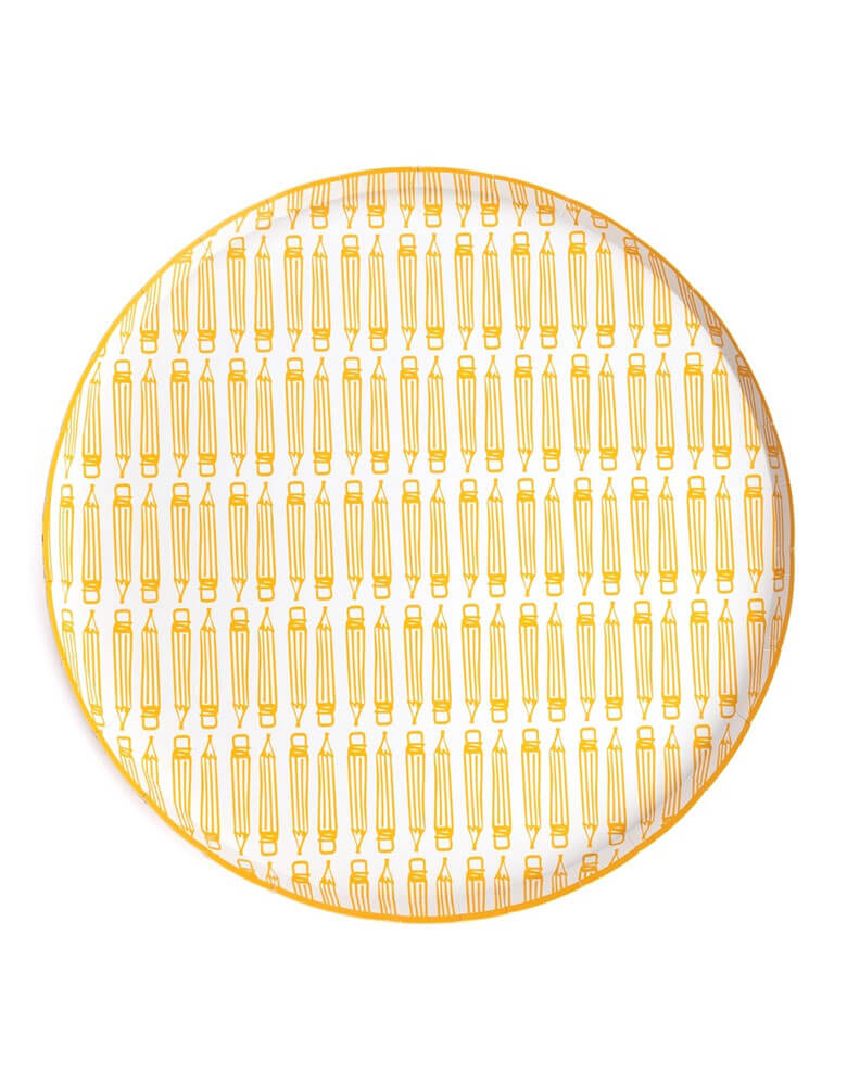 Momo Party's 10.5" No. 2 Pencils Dinner Plates by Gatherings. Made with durable, high-quality materials, these plates are perfect for any occasion. With a stylish and unique pencil design, they add a touch of creativity to any table setting. Elevate your gatherings and impress your guests with these one-of-a-kind plates!