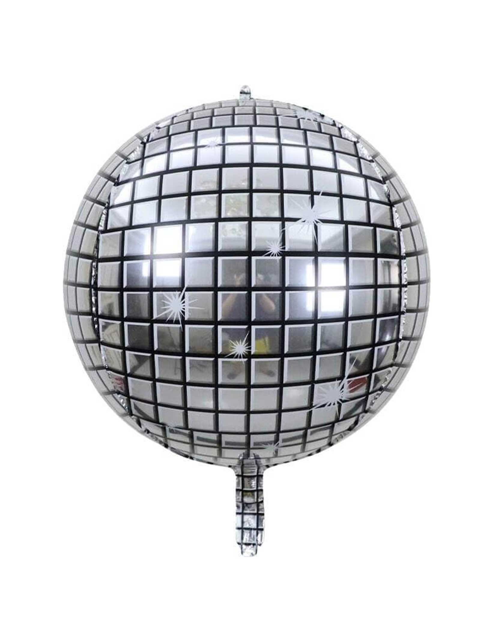 Momo Party's 32" Orb Silver Disco Ball Foil Mylar Balloon. This jumbo foil mylar showstopper catches light from every angle, creating a shimmering party atmosphere perfect for New Year's celebrations or anytime you need an extra dose of fun. Hang it high and watch as it spins, reflecting your guests' excitement!