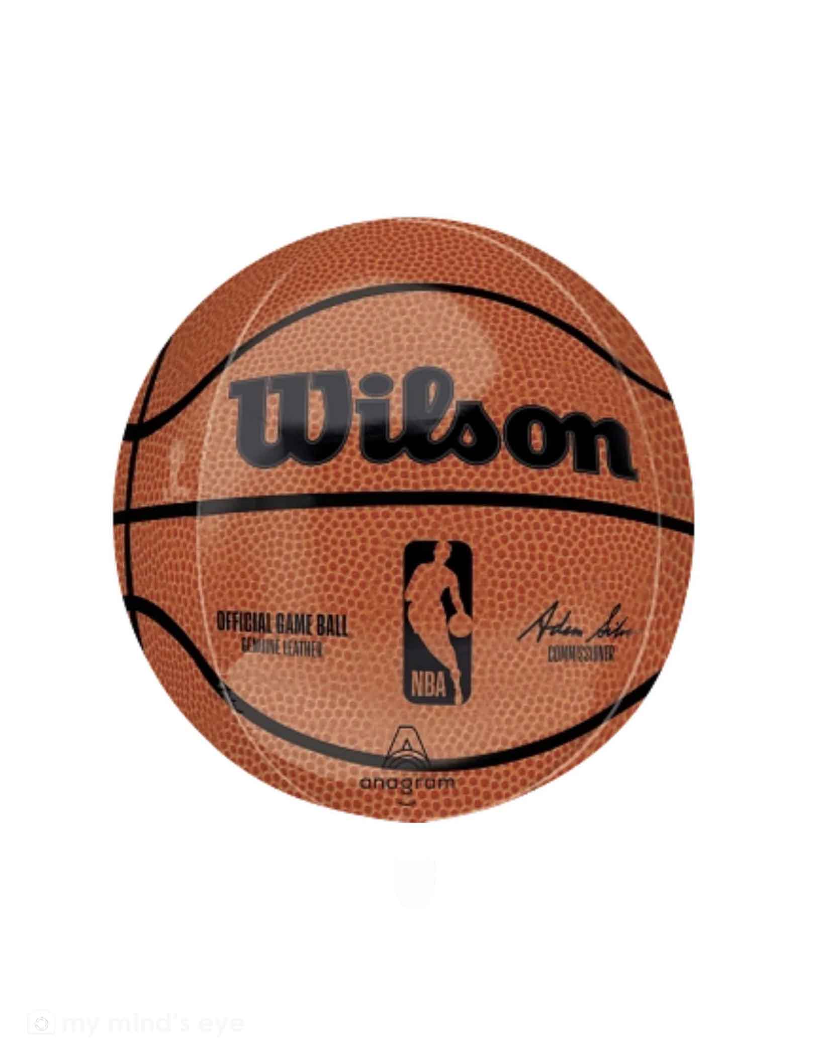 Momo Party's 16" NBA Wilson Basketball Shaped Orbz Foil Balloon by Anagram Balloons on a white background.