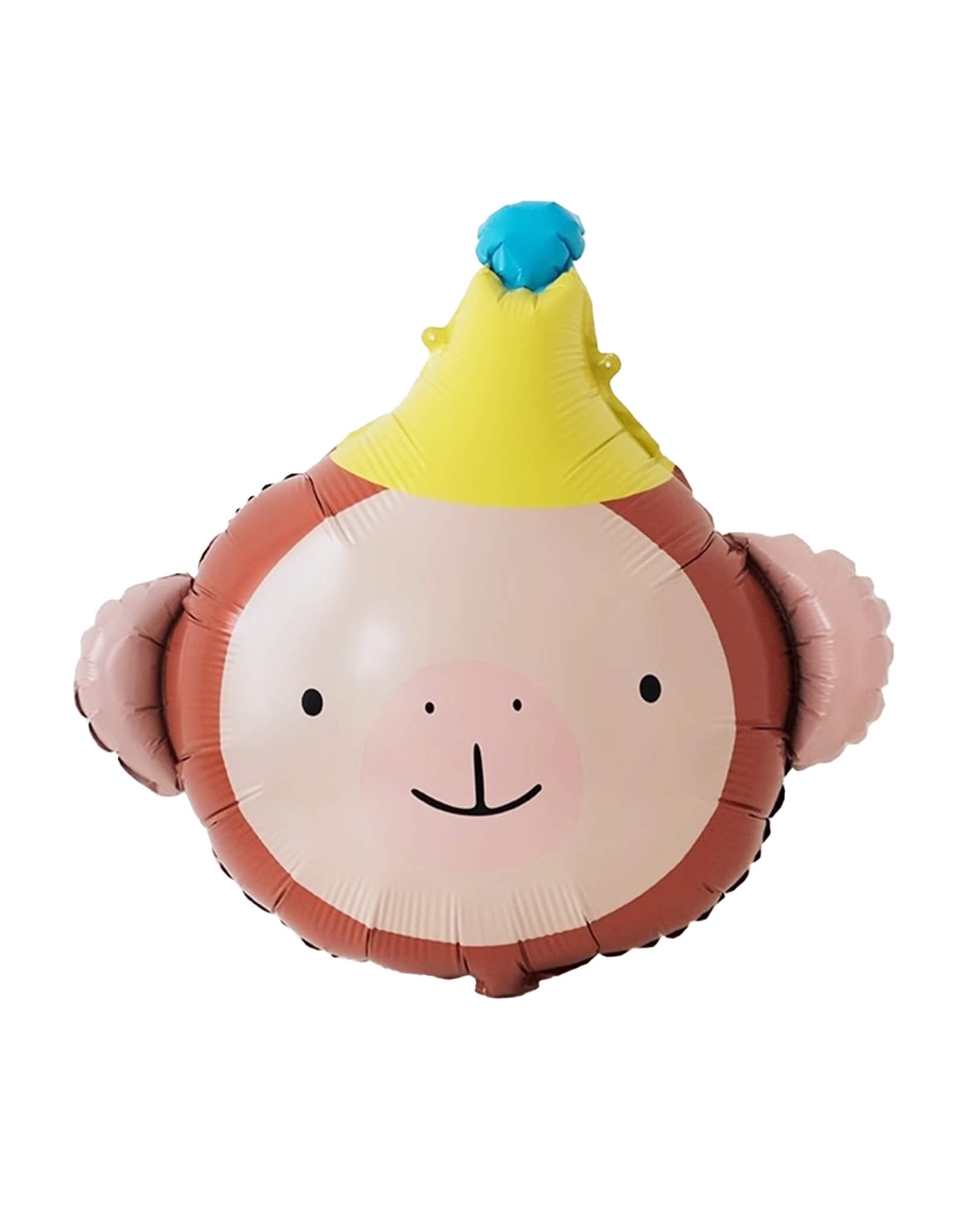 Momo Party's 28" Party Hat Monkey Foil Balloon. Accent your carnival or animal themed party with this adorable party hat monkey shaped foil mylar balloon. This balloon includes a self-sealing valve, preventing the gas from escaping after it's inflated. The balloon can be inflated with helium to float or with a balloon air inflator.