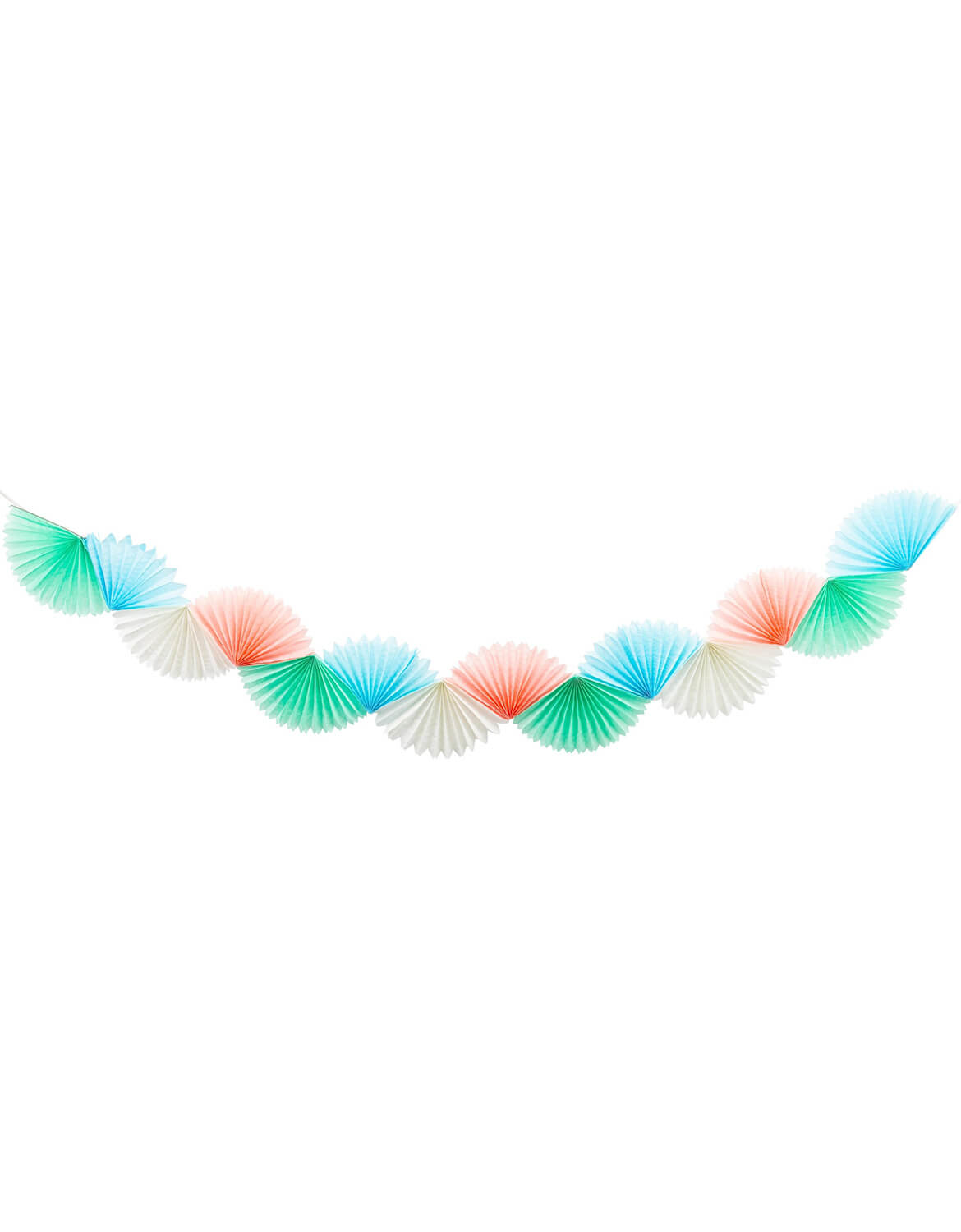 Momo Party's 7ft yellow, blue, pink, and green double tissue bunting banner by My Mind's Eye on a white background.