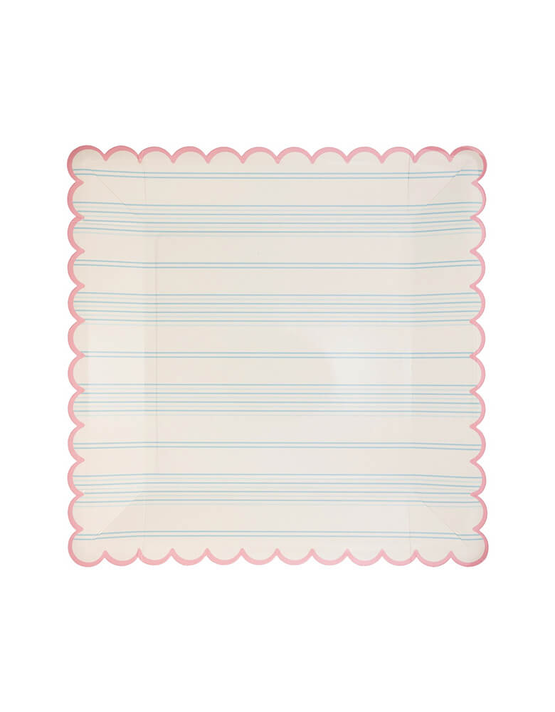 Momo Party's 9" x 9" Pastel Striped Paper Plate Set by My Mind's Eye. Comes in 8 plates in 2 different colors of mint and pink and designs, these charming pastel plates sport a playful stripe design, perfect for any outdoor gathering. No need to sacrifice style for convenience, as these plates are both trendy and disposable!