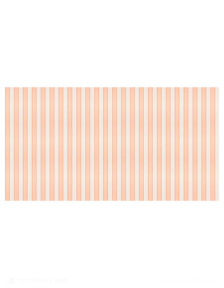 Momo Party's 102" x 54" peach stripe tablecloth by Meri Meri. Make your party table look instantly fresh with this peach stripe tablecloth. It's ideal for a ballet party, princess party or anywhere you want a peach perfection color theme.
