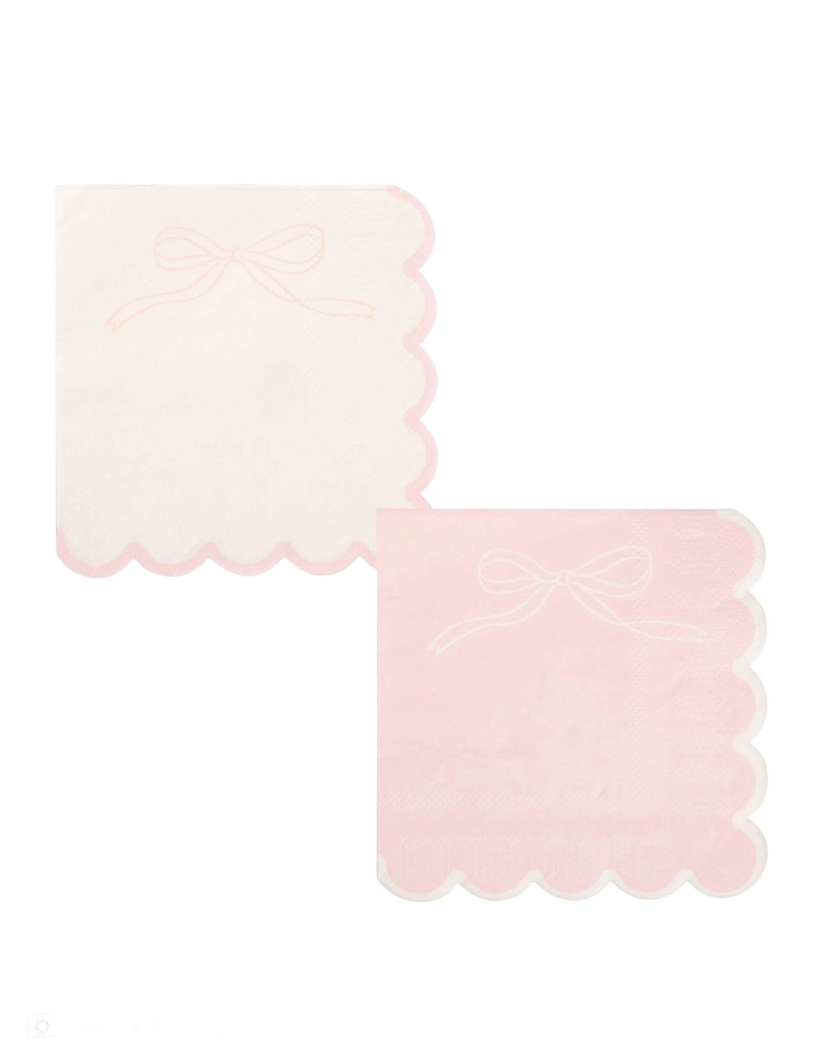 Momo Party's 5" x 5" Pink Dainty Bows Small Napkins in pastel pink and cream by My Mind's Eye on a white background.