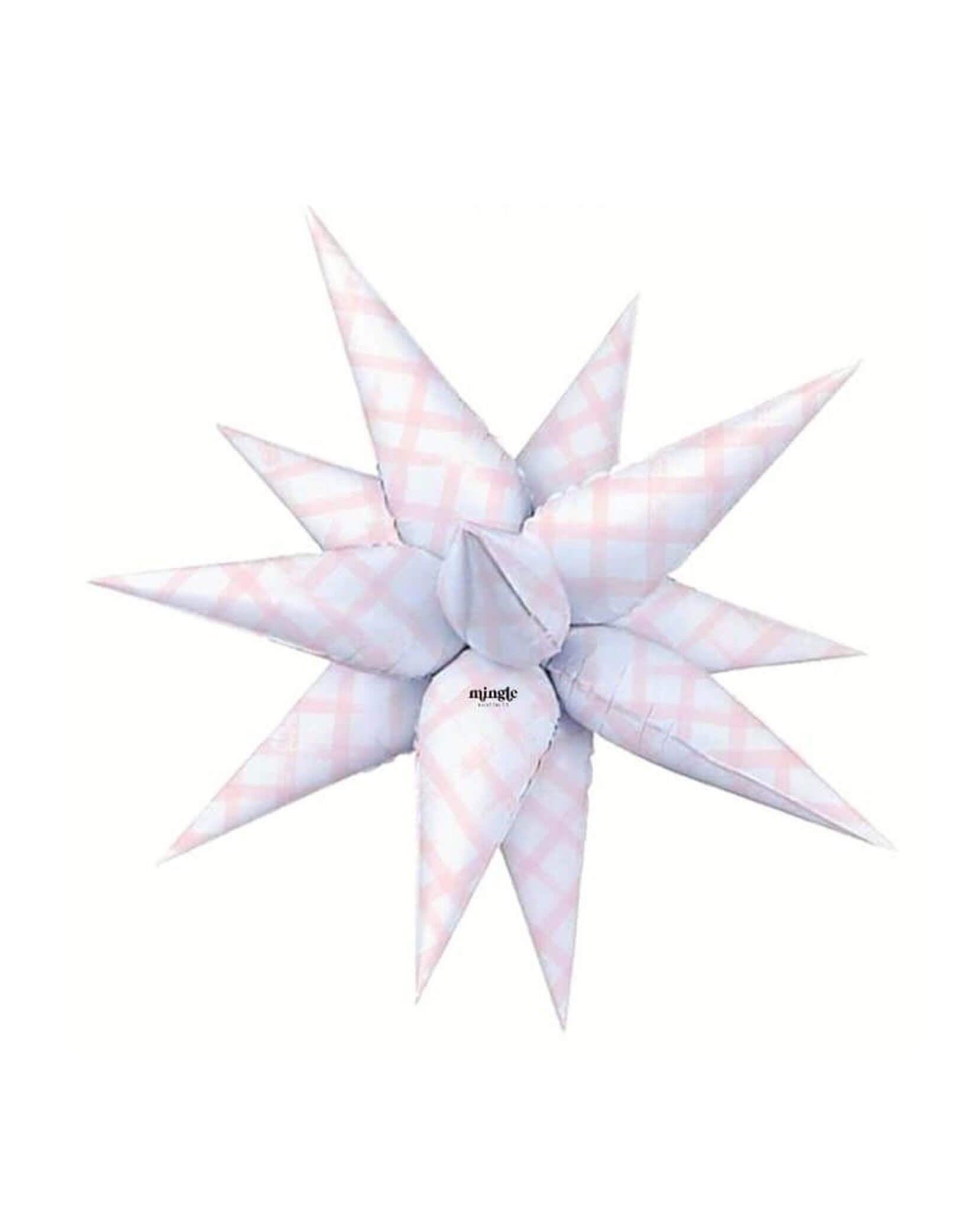 Momo Party's 26" Pink Watercolor Starburst Foil Balloon by Mingle Balloon Co. Bring some pizzazz to your party with this blue watercolor starburst foil balloon! To add a unique touch, hang it from the ceiling above the party table or dance floor. These balloons are ideal for a girly, gingham-themed celebration like a first birthday, horse/Derby party, baby shower, or a spring soiree.