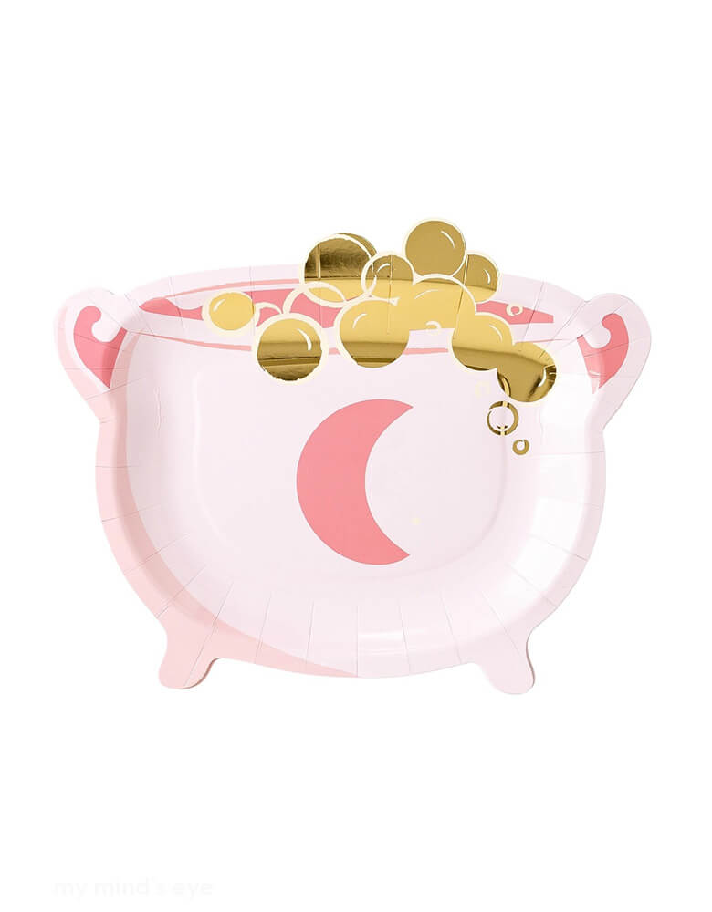 Momo Party's 8" x 10" Pink Cauldron Shaped Plates by My Mind's Eye, Serve up some spooky snacks on these stylish pink cauldron shaped plates! Perfect for any Halloween party, this plate adds a touch of fun and whimsy to your table. Don't miss out on this unique and playful addition to your party supplies.