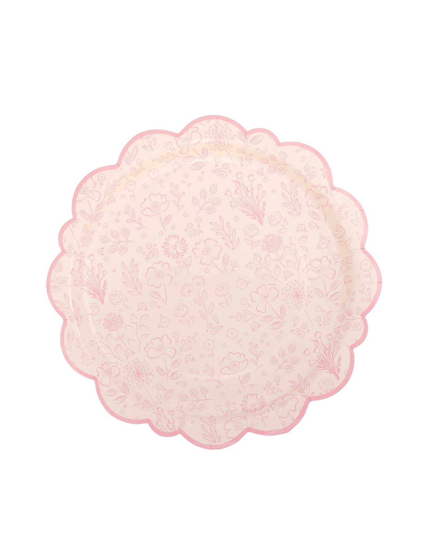 Momo Party's Pembroke Pink Floral 10" Plate by My Mind's Eye. Featuring a delicate design, this plate is perfect for Valentine's Day or any special occasion. A charming addition to any collection, it's sure to make a statement with its playful pink edges. These plates are great for your Easter celebration or spring themed party, a bridal shower, a tea party birthday bash or a Mother's Day celebration.