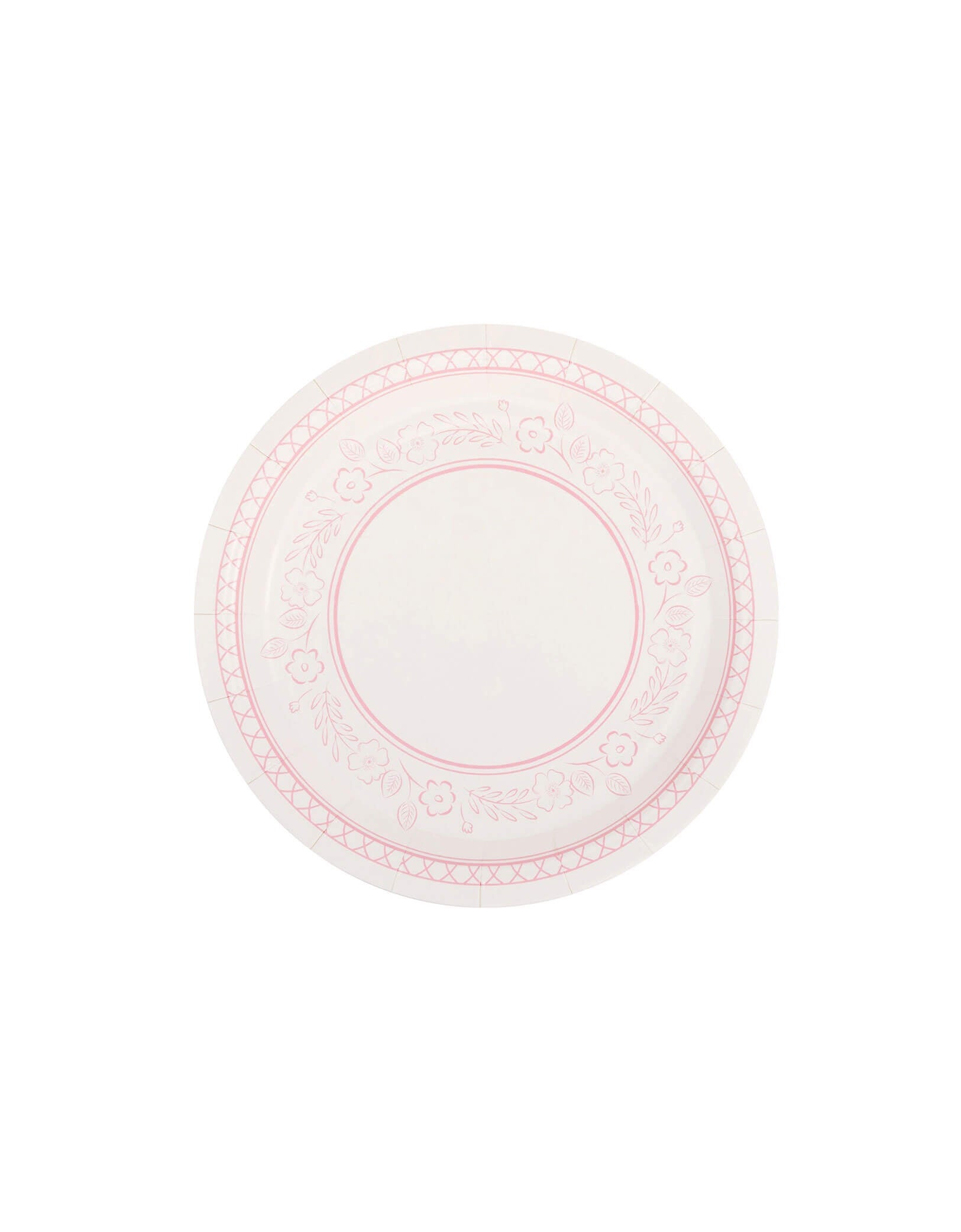 Momo Party's Pembroke Pink Floral 7"  Plate by My Mind's Eye. Featuring a delicate design, this plate is perfect for Valentine's Day or any special occasion. A charming addition to any collection, it's sure to make a statement with its playful pink edges. These plates are great for your Easter celebration or spring themed party, a bridal shower, a tea party birthday bash or a Mother's Day celebration.