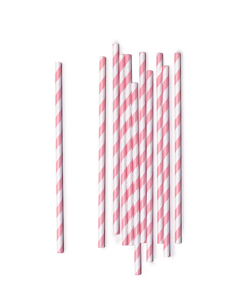 Momo Party's Pink striped paper straws. Comes in a set of 25, these Pink striped eco friendly disposable straws are made from paper. Mix and match with another pattern to create your own look. Shop more party supplies at momoparty.com