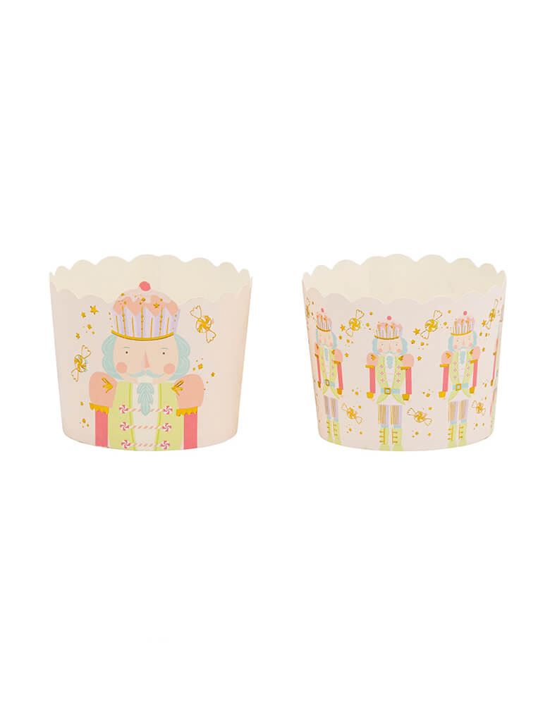 Momo Party's Gold Foil Nutcracker Shaped Baking Cups by My Mind's Eye. These Nutcracker baking cups with gold foil adds a touch of elegance to your Christmas treats. Comes in a set of 50 baking cups, these cups are food and freezer safe, oven to 375º. So go nuts with your creativity while making delicious treats!