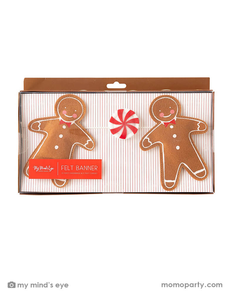 My mind's Eye's Puffy Felt Gingerbread and Candy Banner in its package, Sold by Momoparty.com This adorable Puffy Felt Gingerbread & Candy Banner, with its whimsical gingerbread man and candy canes. this is a simple gingerbread house building or cookie decorating party!
