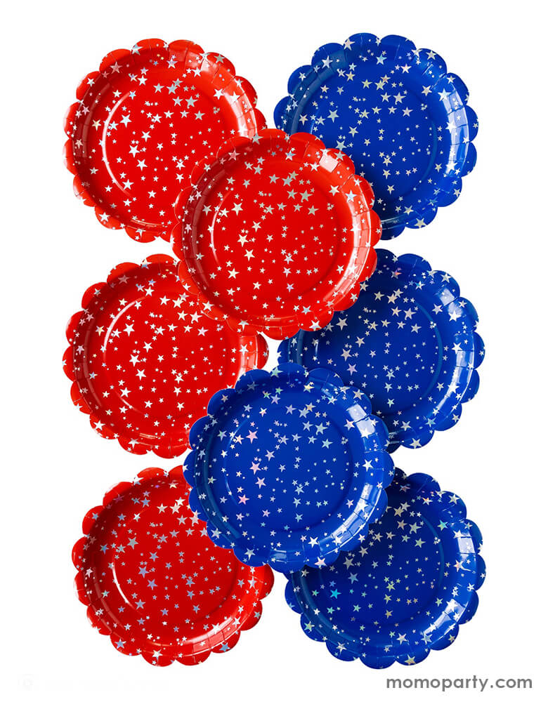 Red/Blue Sparklers Scallop Plate Set (Set of 8)