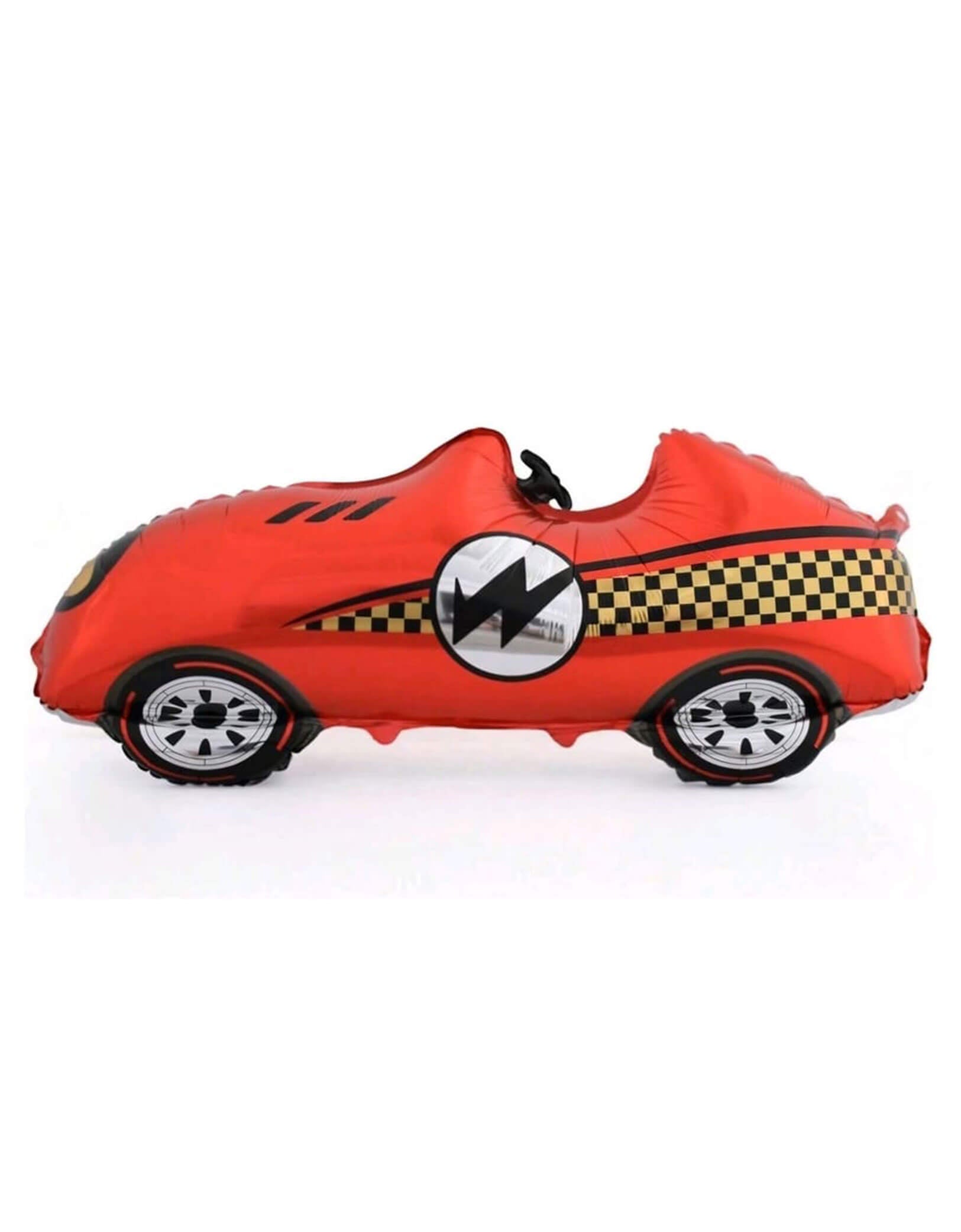Momo Party's 43" x 19" Red Vintage Race Car Foil Balloon. It's a must-have for your little speedster's 'Fast One' first birthday, 'Two Fast' second birthday, or any race car themed celebration!