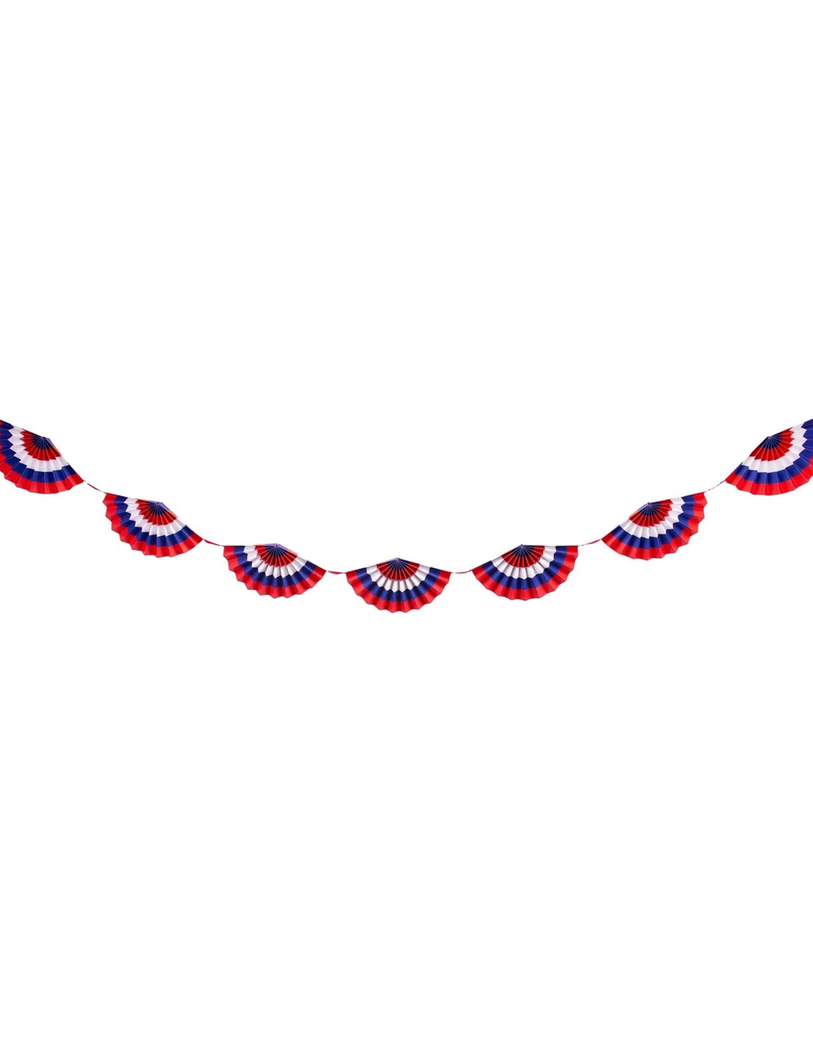Momo Party's 7th Red White and Blue Fan Paper Bunting Banner, accordion style paper fans by My Mind's Eye on a white background.