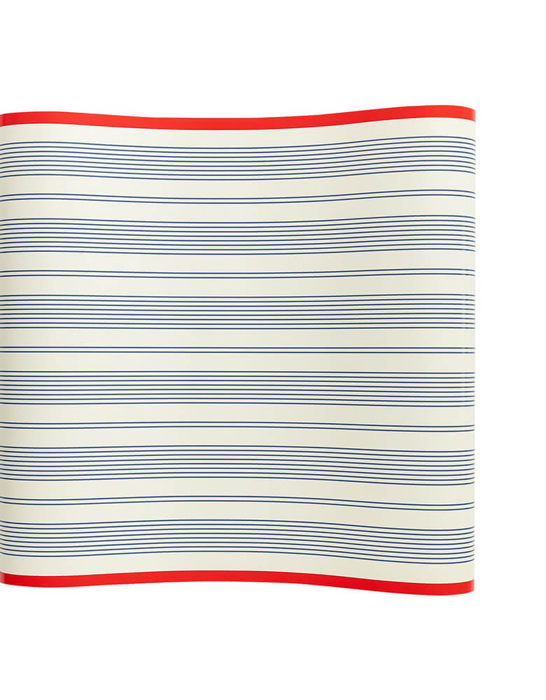 Momo Party's HAM923 - RED AND BLUE STRIPED TABLE RUNNER by My Mind's Eye. Inspired by coastal summer style, this table runner features a red and blue stripe pattern that is the perfect patriotic touch for Memorial Day cookouts, or beachside picnics on the Fourth of July!