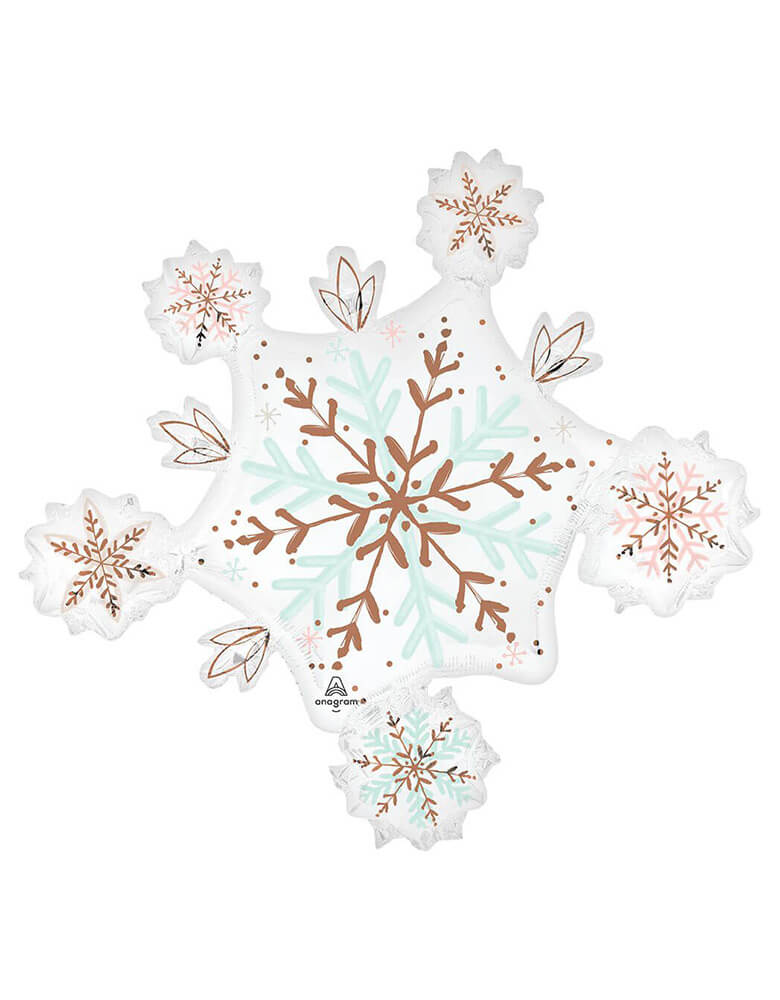 Momo Party's 32" Satin Winter Wonderland Snowflake Foil Balloon by Anagram Balloons. Accent your frozen or winter themed party with this beautiful satin winter wonderland snowflake foil mylar balloon. This balloon includes a self-sealing valve, preventing the gas from escaping after it's inflated. The balloon can be inflated with helium to float or with a balloon air inflator.