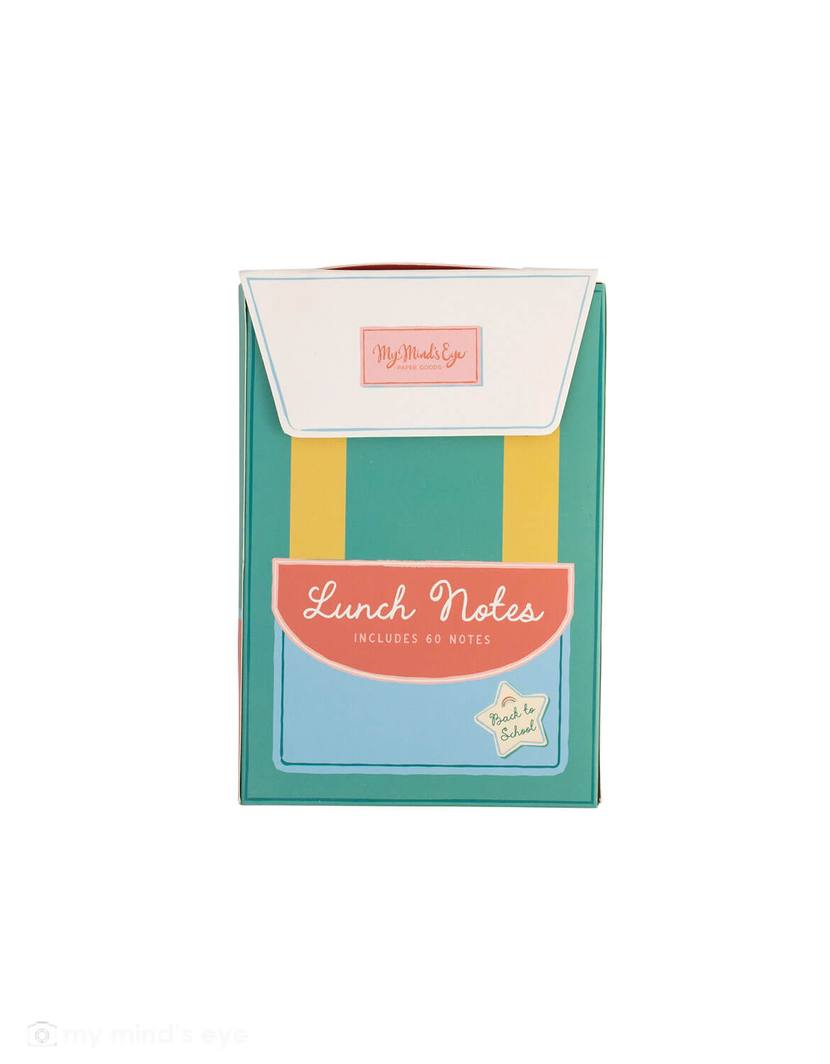 The package of Momo Party's Back To School Lunchbox Notes with a colorful design by My Mind's Eye on a white background.