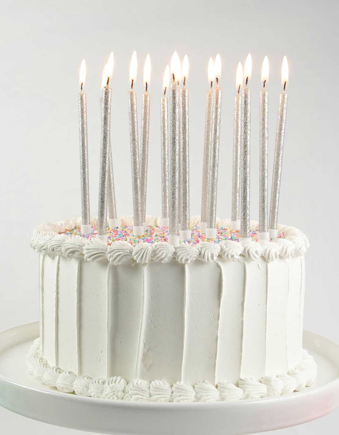 Silver Glittered Candle Set (Set of 16)