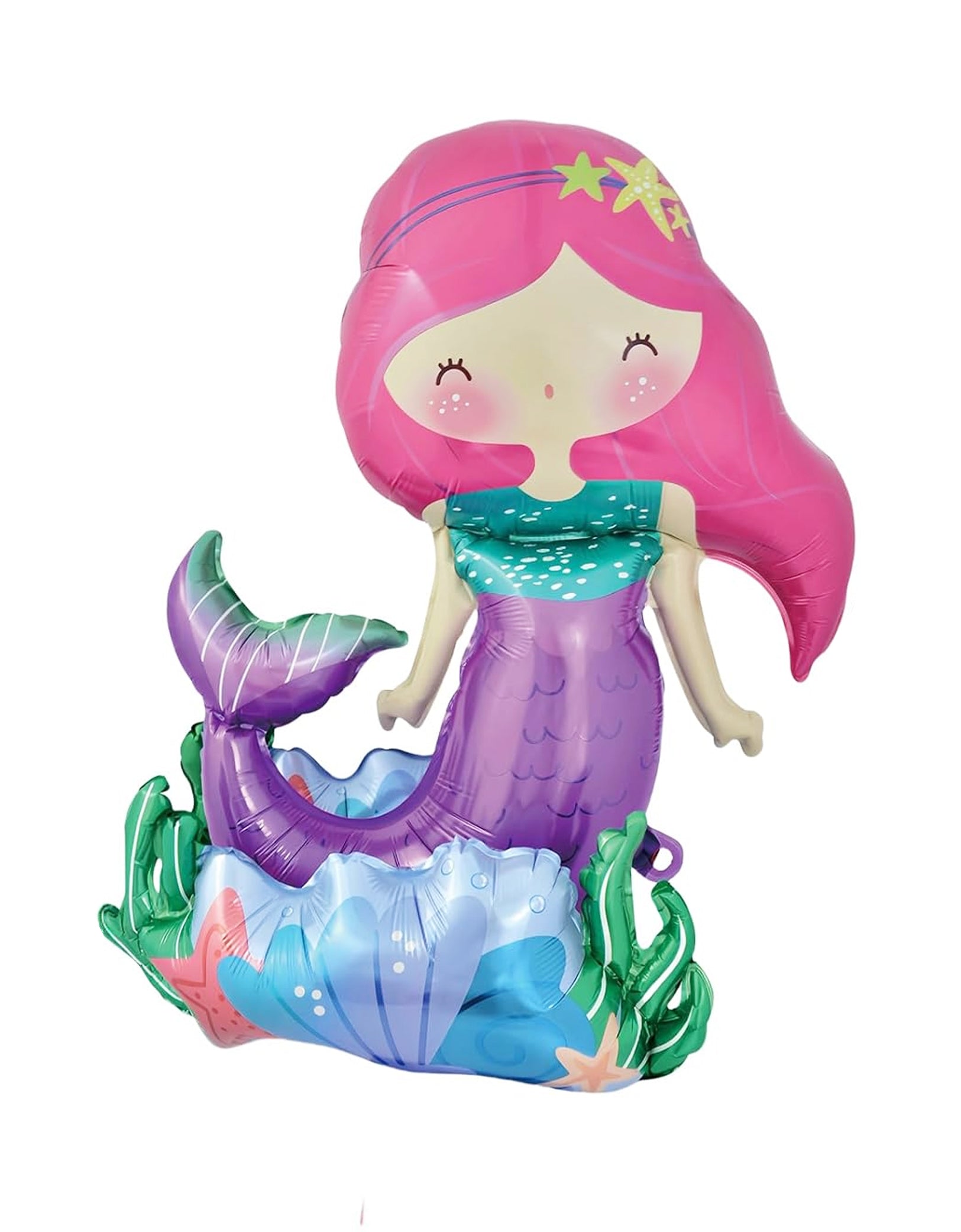 Momo Party's 21" Magical Mermaid Sitting Foil Balloon. Make a splash at your next birthday party with this adorable Magical Mermaid Sitting Foil Balloon! With its 3D design and colorful details, this balloon will add a magical touch to any decoration. Perfect for an under the sea themed celebration.
