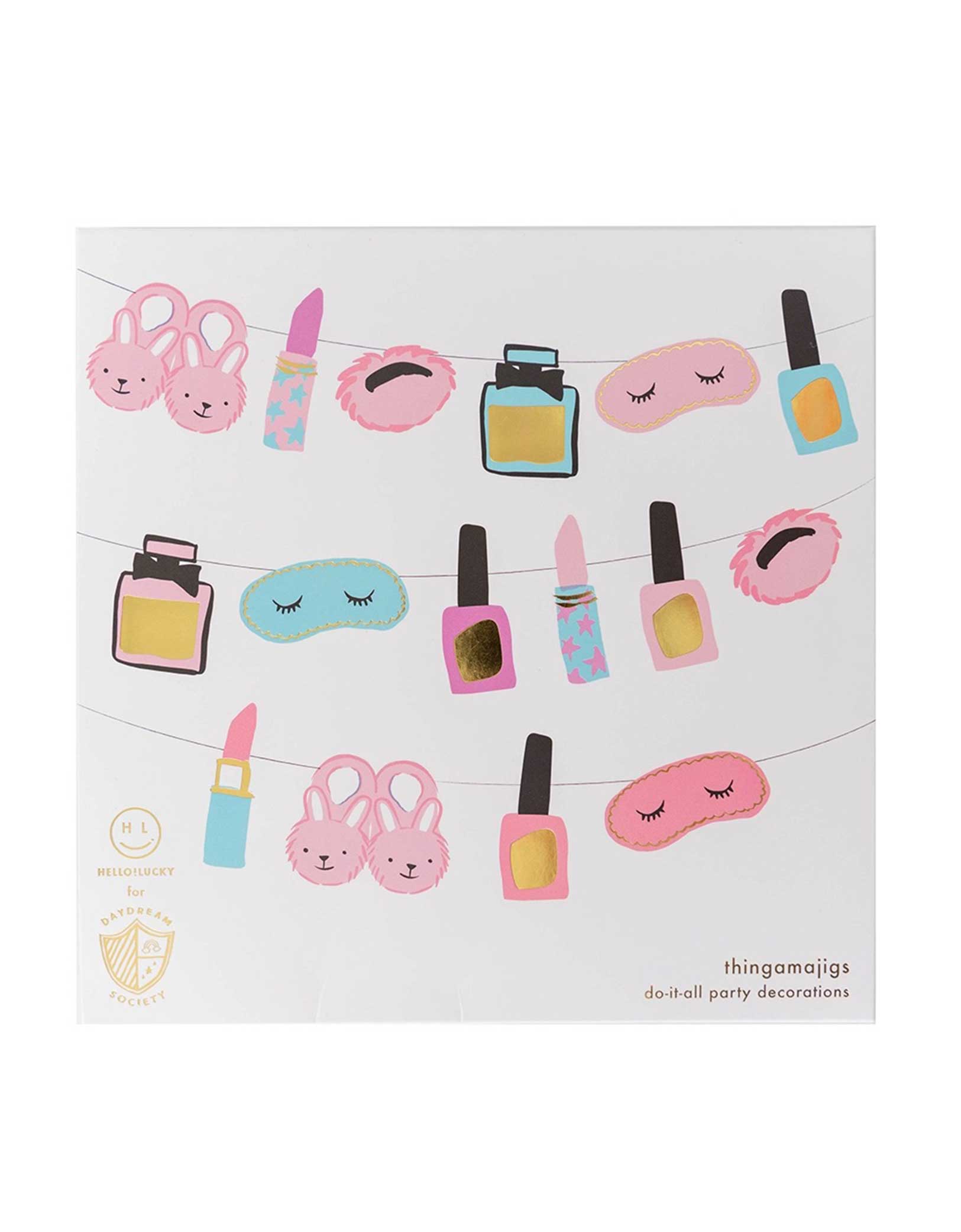 Momo Party's Sweet Dreams Garland Set by Daydream Society. Featuring pops of neon and shiny gold foil, these thingamajigs are truly what sleepover and spa dreams are made of! What exactly are thingamajigs, you ask?! They are our favorite do-it-all party decorations! String them together to make a garland, attach them to balloons, hang them on the wall...you decide!