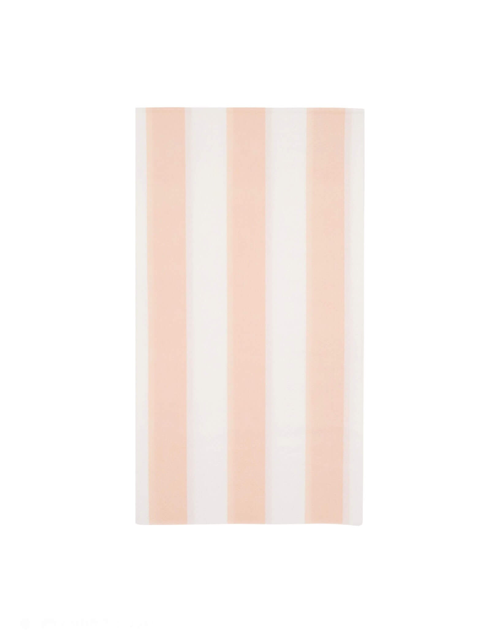 Momo Party's 4.25" x 7.75" Sweet Peach Cabana Stripe Guest Towels by Bonjour Fete. Comes in a set of 20 napkins, these peach guest napkins feature a charming pastel stripe pattern for a soft touch. Perfect for adding a pop of color to your next gathering. 