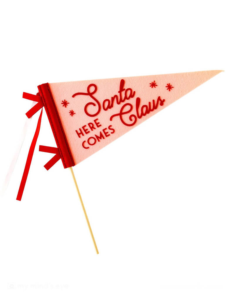 Momo Party's pink Whimsy Santa Felt Pennant Banner by My Mind's Eye. Featuring the sentiment "Here comes Santa Claus," this pennant makes creating a merry tablescape or counter top display a snap that you and your loved ones can enjoy all December long.