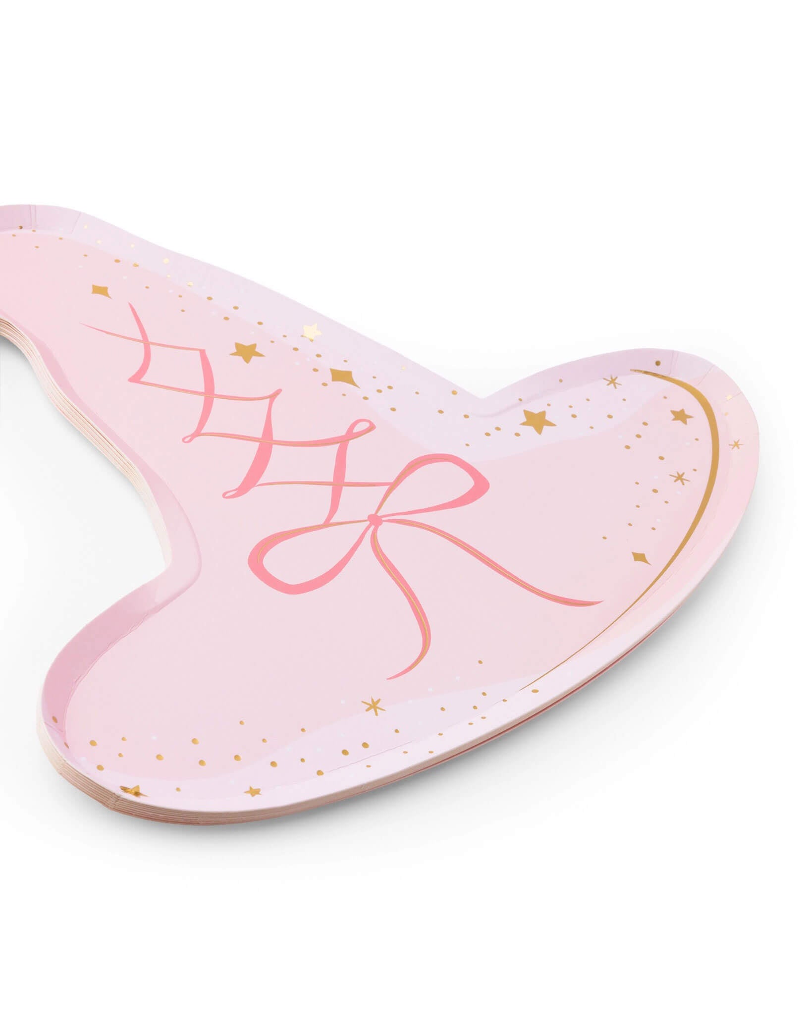 Momo Party's 12.5" x 11.5" pink witch hat shaped plate by Bonjour Fete. Comes in a set of 8 paper plates, their bright pink hue adds a fun and unexpected twist to classic spooky decorations, making your table stand out with festive flair. Perfect for serving snacks or treats, these plates add a delightful touch of magic and excitement, guaranteeing your Halloween celebration or a Wicked themed party is both charming and unforgettable.