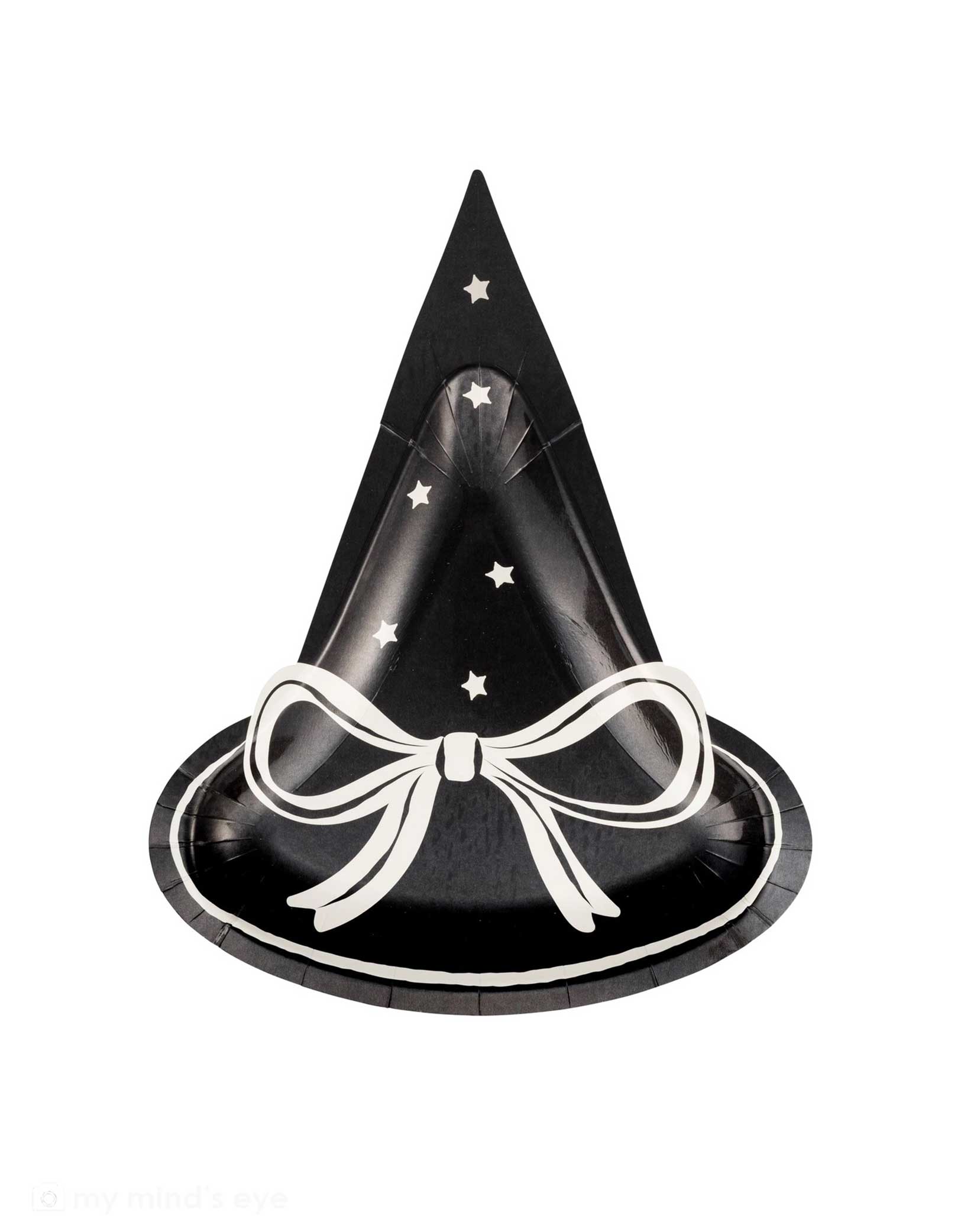 Momo Party's 9" x 11" Witch Hat Shaped Paper Plate by My Mind's Eye. These wickedly fun plates are shaped like classic witch hats, adding magical charm to your Halloween bash. Perfect for serving spooky snacks, devilish desserts, or bewitching bites at your next monster mash. Cast a spell on your party table with these festive, conversation-starting plates!