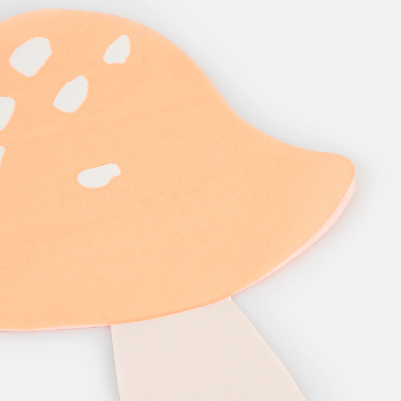 Details of A mushroom die-cut napkin from Momo Party's Happy Face Icons Diecut Napkins by Meri Meri. This set of napkins are perfect for any happy celebration. Be it a groovy themed party or a retro nostalgia themed celebration.